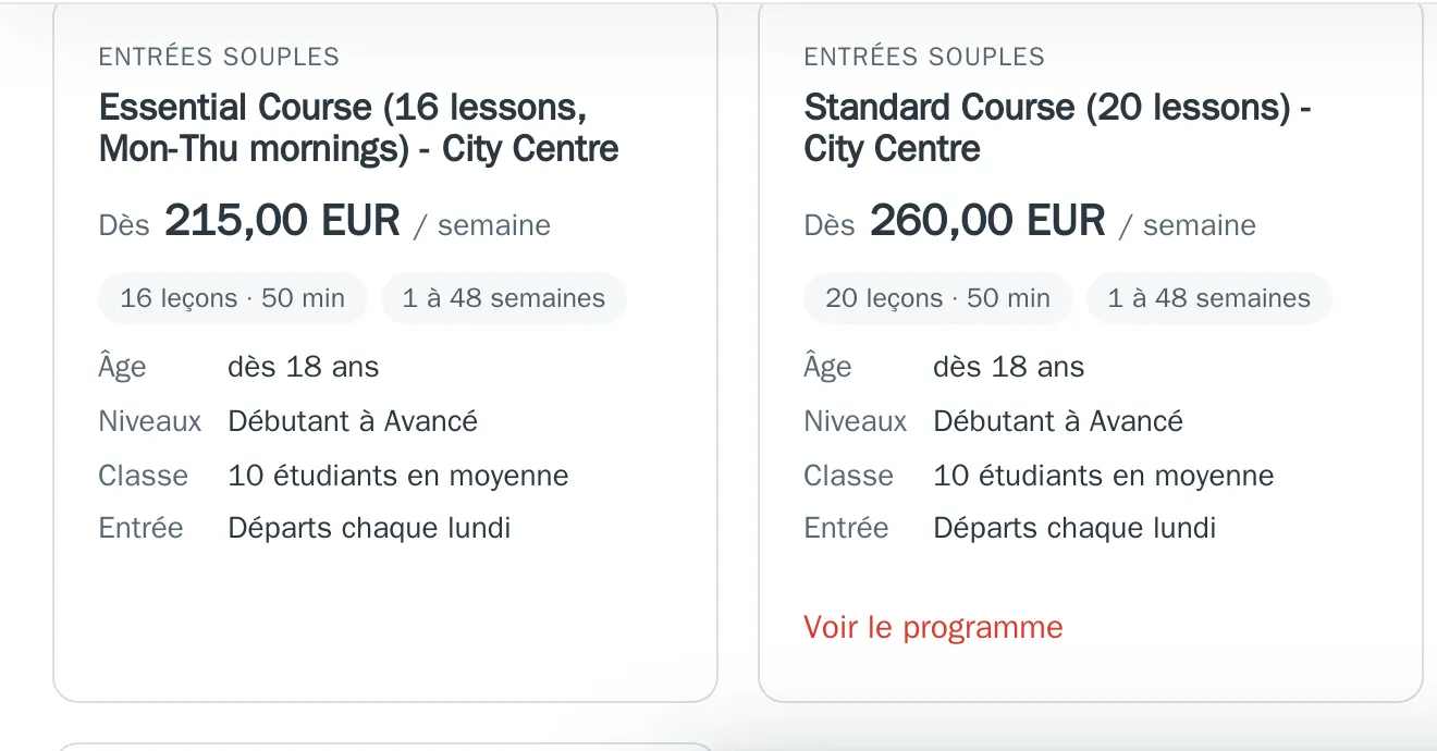 Good Hope Studies page, Belgian version: courses and reference prices in euros